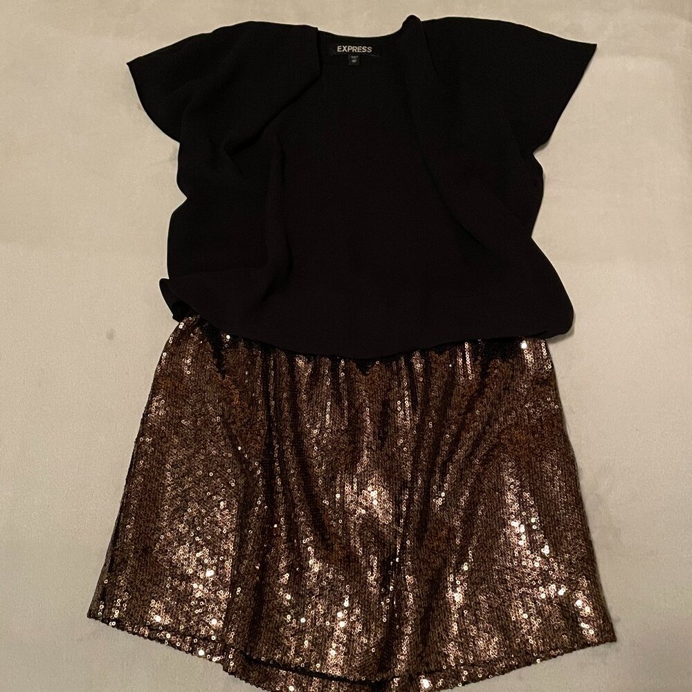 Express, Xs Gold Sequin Colorblock Mini Dress, Wi… - image 7